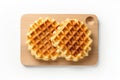 Top View, Belgian Waffles On A Wooden Boardon White Background