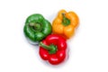 Top view of Bell peppers on white background. Red, Yellow and Green fresh bell pepper Royalty Free Stock Photo