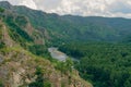 Top view of the Bely Ius mountain river in Khakassia on a sunny summer day