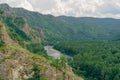 Top view of the Bely Ius mountain river in Khakassia on a sunny summer day