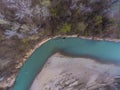 Top view on the bend of the river, forest and beach Royalty Free Stock Photo