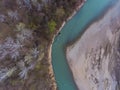 Top view on the bend of the river, forest and beach Royalty Free Stock Photo