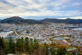 Top view of Bergen, Norway The view from the top of the hill overlooks the city and the bay in the morning Royalty Free Stock Photo