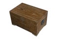 Top view big brown wooden box on white background, object, save, vintage, copy space Royalty Free Stock Photo