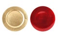 Top view big size plastic red and gold dish vintage style on white background isolated and clipping path. Object for put flower ,