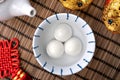 Top view of big tangyuan in a bowl for Chinese new year food