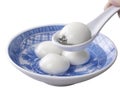 Top view of big tangyuan yuanxiao in a bowl isolated on white background