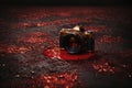 top view Black blood red grunge or horror background. ai generative Royalty Free Stock Photo