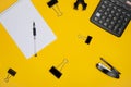 Top view of black calculator with stationery clip Royalty Free Stock Photo