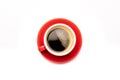 Top view black coffee or Americano in red cup isolated on white Royalty Free Stock Photo