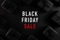 Top view of Black Friday Sale text with black gift box on dark background. Shopping concept boxing day and black Friday Royalty Free Stock Photo