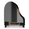 Top view of black grand piano isolated on white