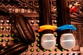 Top view black headphone and two microphone on console sound board mixer Royalty Free Stock Photo