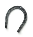 Top view of black iron hand forged horseshoe