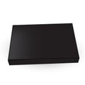 Top view of black packaging box with detailed close top flip lid