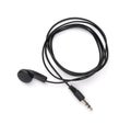 Top view of black single ear earbud headphone