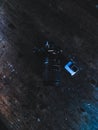Top view of a black sony camera on a grunge table with GoPro Royalty Free Stock Photo