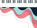 Top view of black and white piano keys with abstract flowing flat vector illustration