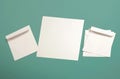 Top view blank envelope mockup and blank letterhead presentation template. Empty sheet for your design. Royalty Free Stock Photo