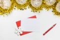 Christmas mock up - blank letter on a white background with festive decorations Royalty Free Stock Photo