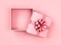 Top view of Blank pink orange present box or open gift box with pink ribbon bow isolated on pink pastel color background Royalty Free Stock Photo