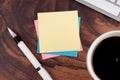 Blank sticky adhesive note with a cup of coffee Royalty Free Stock Photo