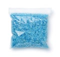 Blue aroma bath sea salt in plastic bag Royalty Free Stock Photo