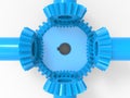 Top view of a blue differential gear assembly