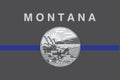Top view of blue line flag of Montana state, Usa. United states of America police flag. no flagpole. Plane design, layout. Flag