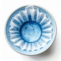 Top View Of Blue Liquid In White Paper Coffee Filter In Blue Ceramic Bowl On White Background Royalty Free Stock Photo