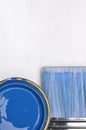 Top view of blue paint can with brush Royalty Free Stock Photo