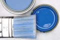 Top view of blue paint can with brush Royalty Free Stock Photo