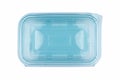 Top view of blue plastic packaging container on white