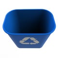 Top view of blue recycling bin on a white background