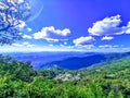 Top view of blue sky with beautiful crowded cloud and tree on the mountain, Thailand