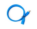 Top view blue usb cable on white background Royalty Free Stock Photo