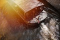 Top view of boat gondola ship for tourism on river.   through canal waters of Venice Italy. service of travel in city and making e Royalty Free Stock Photo