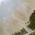 Top view of a boat laying on the shore in Matakohe area, New Zealand