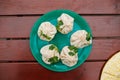 Top view on boiled georgian dumplings khinkali