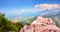 Top view Boka Kotorska gulf mountain Lovchen Montenegro wide angle Royalty Free Stock Photo