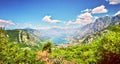 Top view Boka Kotorska gulf mountain Lovchen Montenegro wide angle Royalty Free Stock Photo