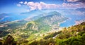 Top view Boka Kotorska gulf mountain Lovchen Montenegro wide angle Royalty Free Stock Photo