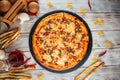 Bolognese pizza with ground beef corn and tomatoes Royalty Free Stock Photo