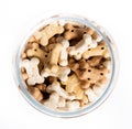 Top view of bones for dogs, delicacy treats in jar isolated on white background. Royalty Free Stock Photo
