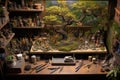 top view of a bonsai artists workbench