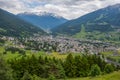 Top view of Bormio in summertime, an Italian town in the province of Sondrio in Lombardy and renowned winter and summer tourist Royalty Free Stock Photo