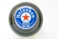 A top view a bottle cap of a Heineken 0.0 Non alcoholic beer zero alcohol on a white