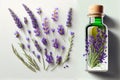 Top view of Bottle lavender oil and bunch lavender, (Created with Generative AI technology)