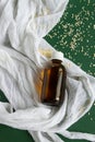 Top view of bottles with sesame seed essential oil Royalty Free Stock Photo