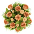 Top view bouquet of orange roses isolated on white